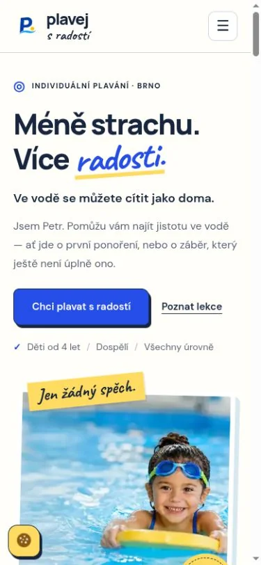 Mobilní zobrazení webu Plavej s radostí